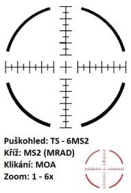 Puškohled US Optics TS-6x - 1-6x24 mm, tubus 30 mm, FFP, MS2 (MRAD) U.S. Optics