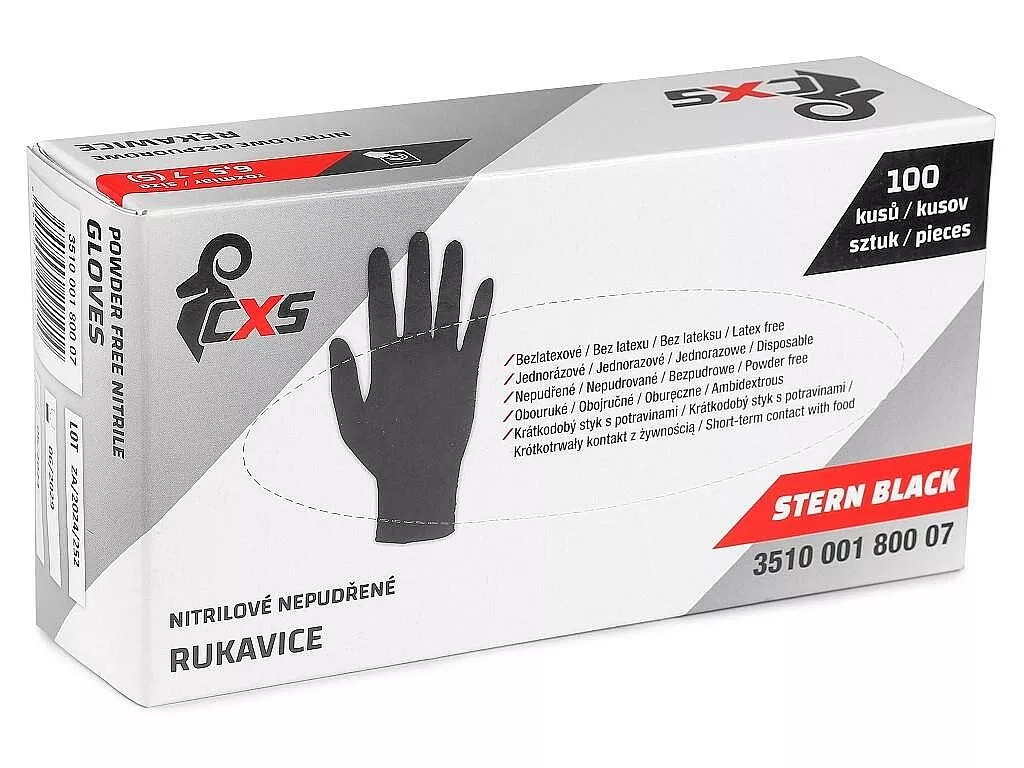 Jednorázové nitrilové rukavice STERN BLACK - černé, nepudrované Canis Safety